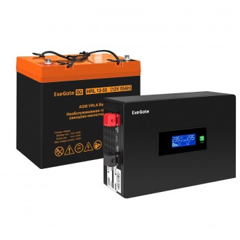 Комплект ИБП EXEGATE IDEALSINE SR-600.LCD.2SH + батарея 55Aч, 1 шт